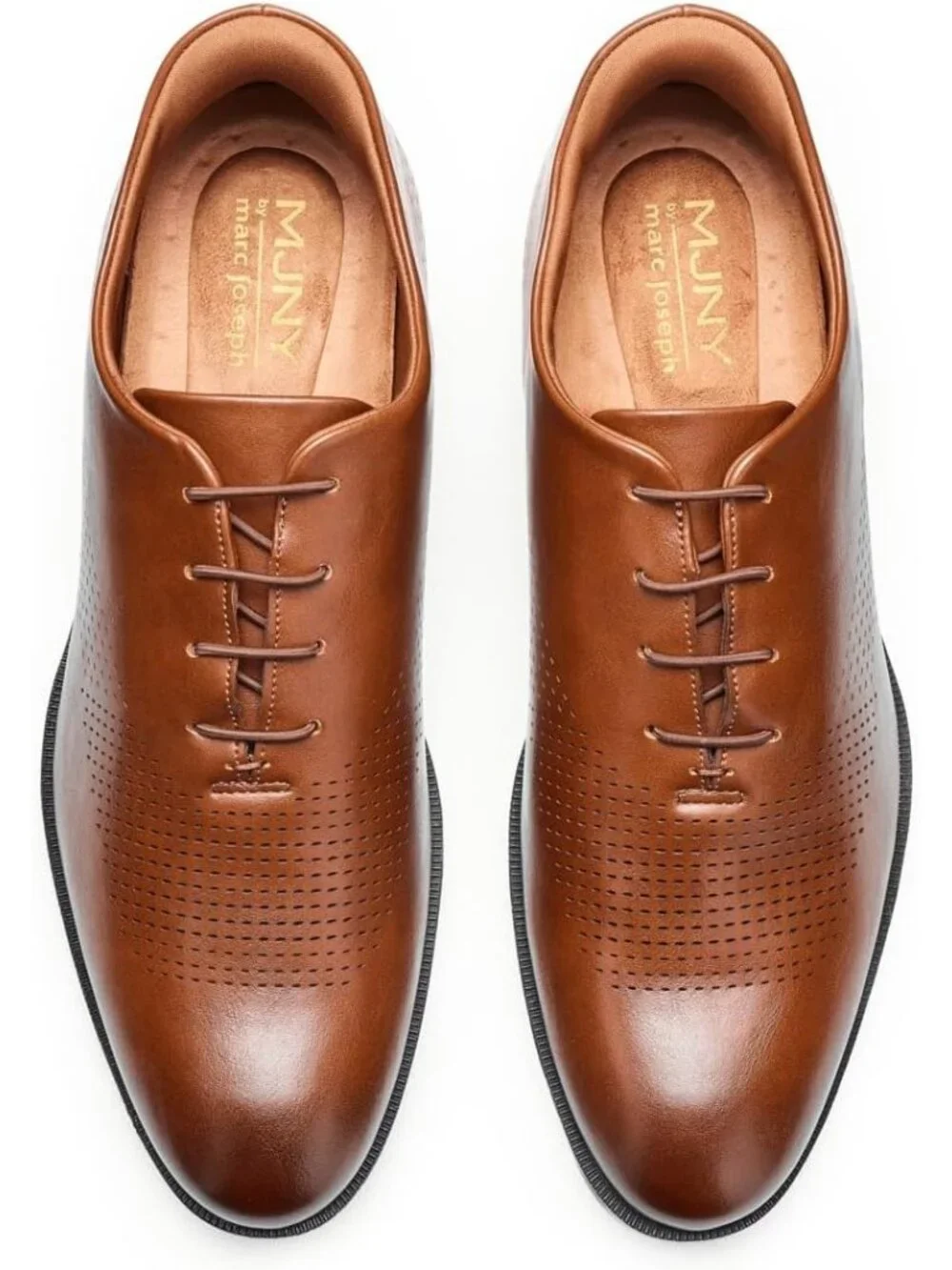 Marc Joseph Men's Cognac Faux Leather Closed Toe Casual Oxford Block Heel Shoes